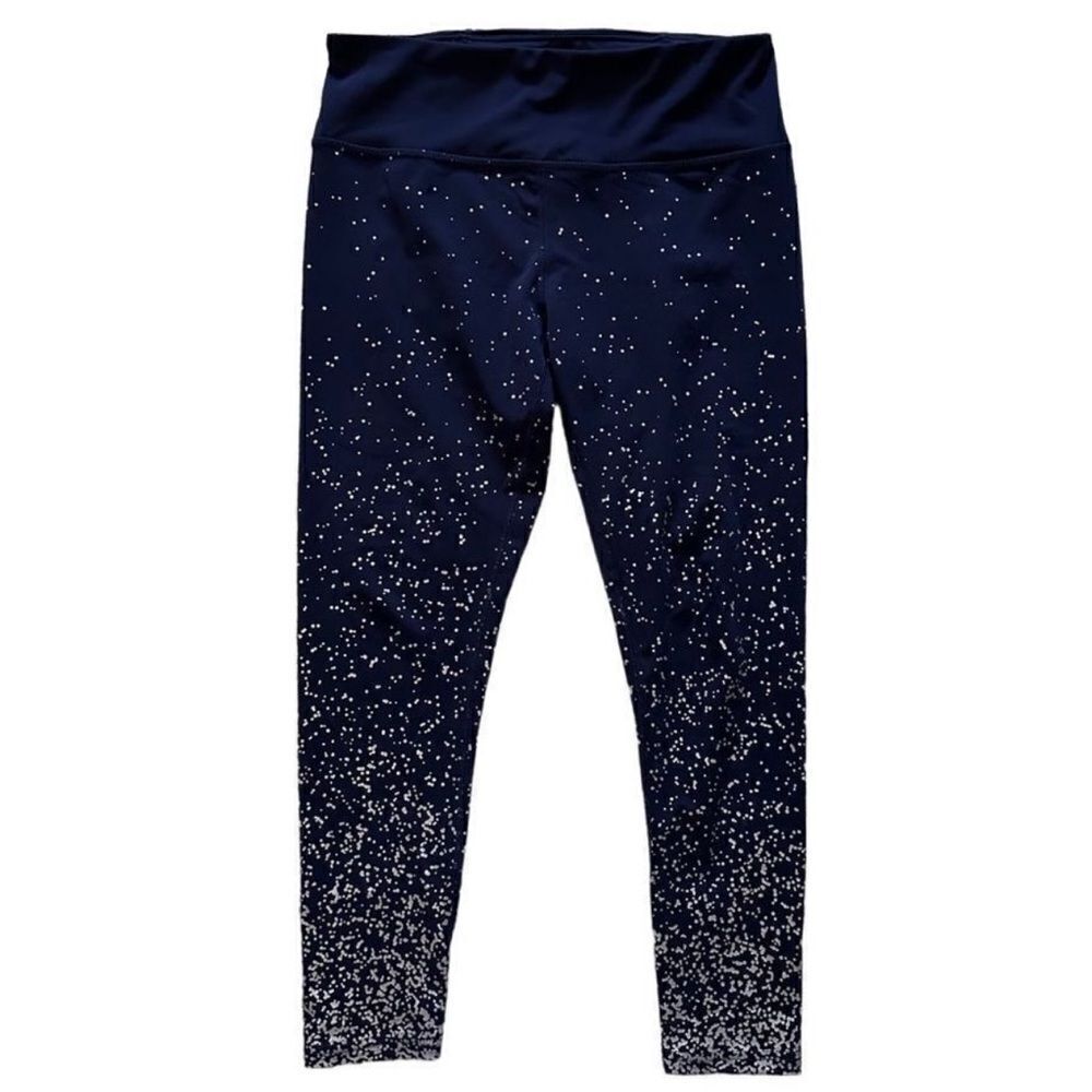 Kimberly Ombre Space Metallic High Rise Navy & Silver Polka Dot Leggings Large